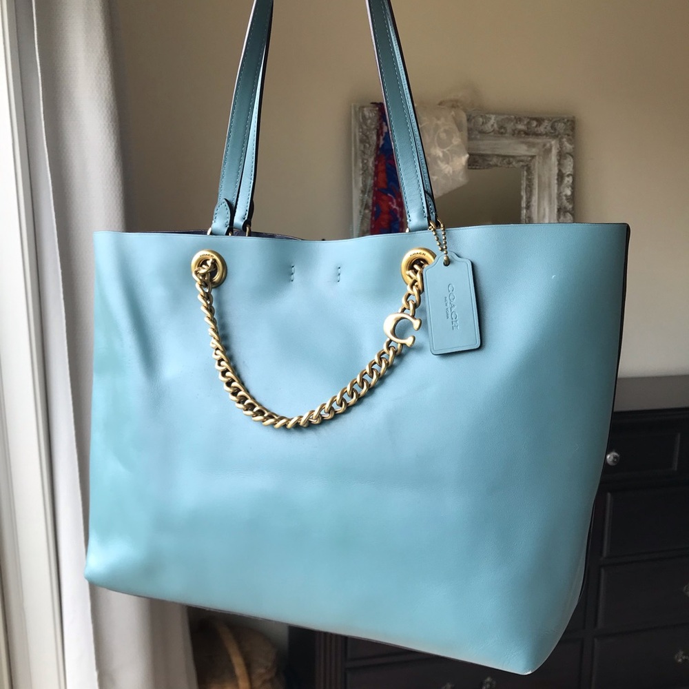 Coach Blue Tote Bag with Gold Accents